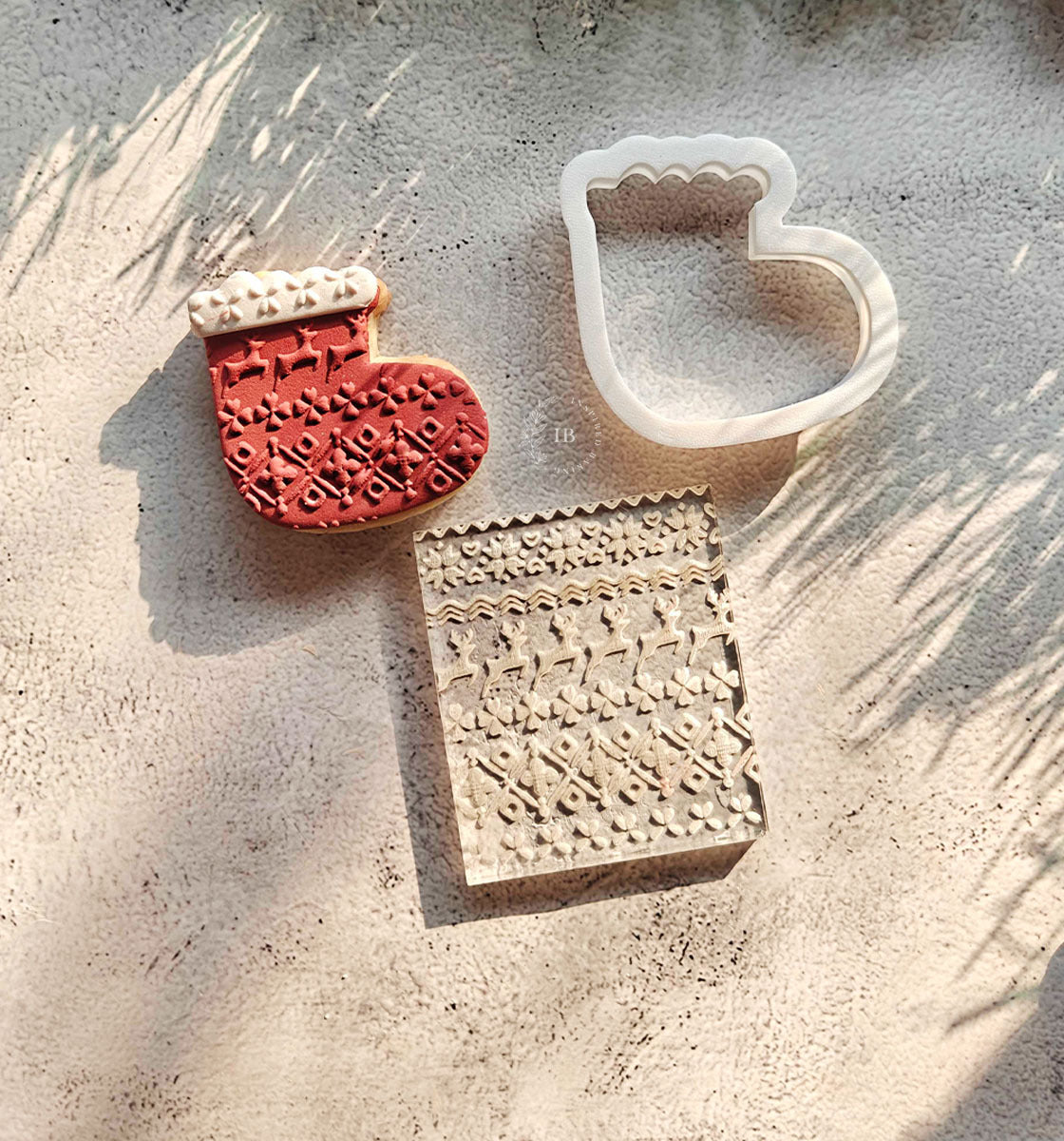 Christmas Stocking Cutter + Embosser Set | Holiday Cookie Decorating Tool