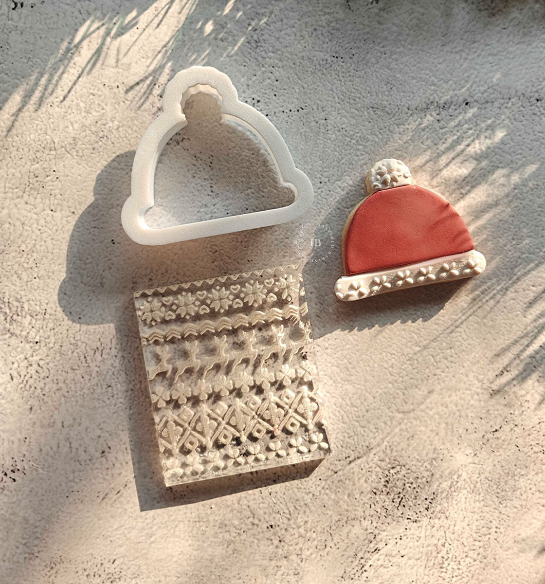 Santa Hat + Christmas Pattern Tile Embosser | Cookie & Fondant Baking Stamp