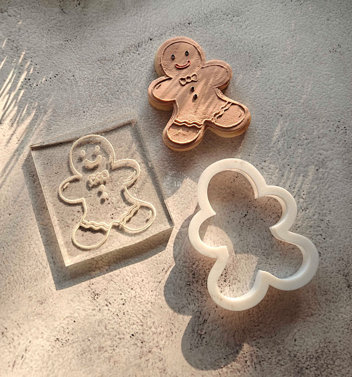 Gingerbread Man Cookie Cutter + Embosser Set | Christmas Baking Tool